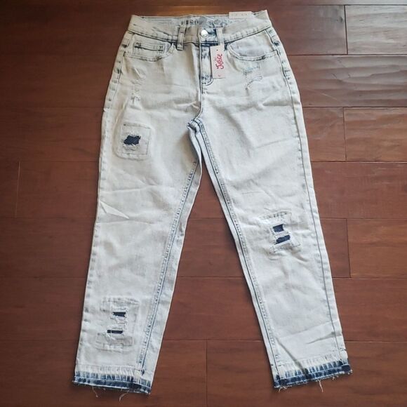 𝅺Justice Girls Demin High Rise Straight Distressed Washed Out Jeans Size 12 NEW - Picture 1 of 4